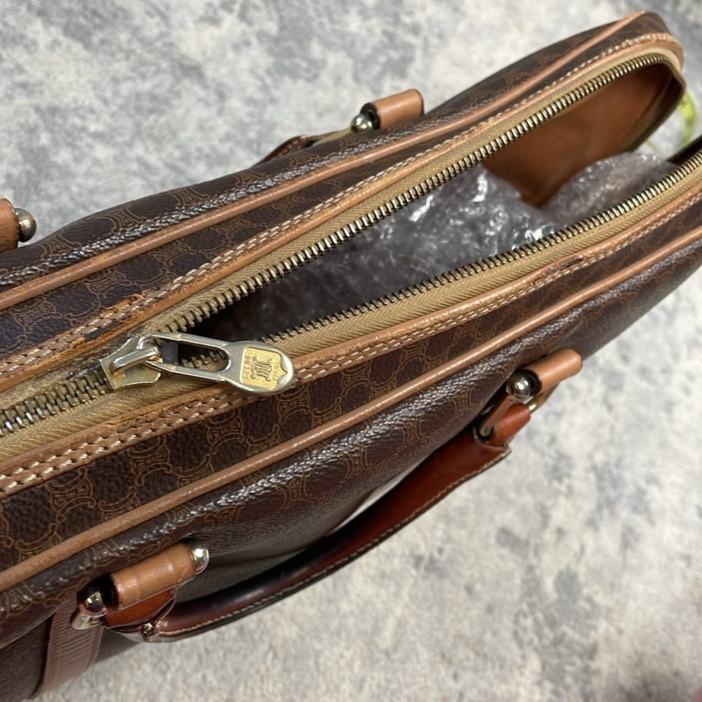 Celine Brown Macadam Briefcase Business Laptop Bag Top Handle - Picture 16 of 17